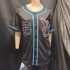 PLAYBOY Black Jersey with Blue and Pink Accents